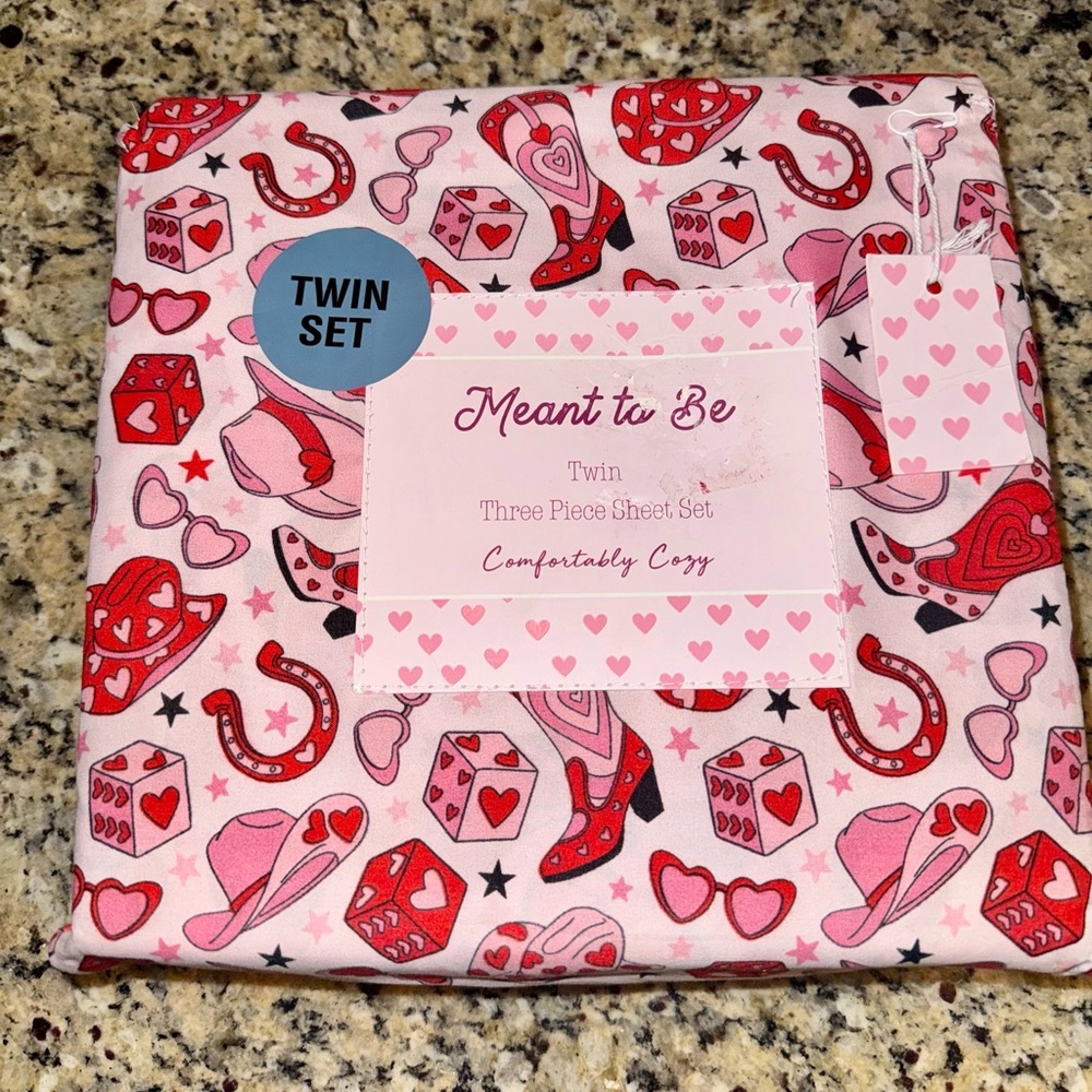Meant to Be Cowgirl Themed Twin Sheet Set - Pink and Red